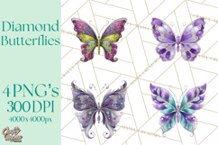 Sparkly Diamond Butterfly Clipart Colorful PNG Graphics Product Image 1