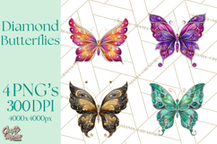 Sparkly Diamond Butterfly Clipart Colorful PNG Graphics Product Image 1