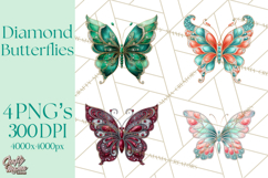 Sparkly Diamond Butterfly Clipart Colorful PNG Graphics Product Image 1