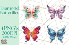 Sparkly Diamond Butterfly Clipart Colorful PNG Graphics Product Image 1