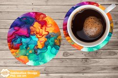 Alcohol Ink Coaster Sublimation Png, Colorful Round Coaster Product Image 1