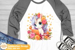 Unicorn Books Shirt Sublimation Png, Flowers Background Png Product Image 1