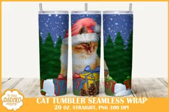 Christmas Cat Tumbler Sublimation, 20 oz Winter Tumbler Wrap Product Image 1