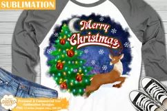 Merry Christmas Sublimation, Santa Reindeer Png, Round Sign Product Image 1