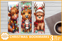 Christmas Bookmark Png Sublimation, Cute Highland Cow Png Product Image 1