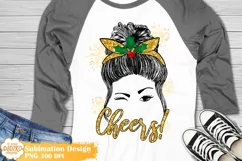 Christmas Messy Bun Png Sublimation, New Year Png Product Image 1