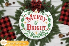 Christmas Door Sign Svg 2, Christmas Round, Merry and Bright Product Image 1