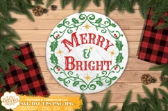 Christmas Door Sign Svg 2, Christmas Round, Merry and Bright Product Image 2