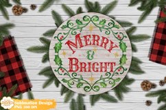 Merry and Bright Round Sign Sublimation, Christmas Sign Png Product Image 1