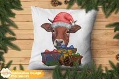 Christmas Cow Sublimation, Winter Animal Png Clipart Product Image 2