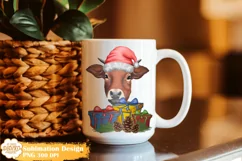 Christmas Cow Sublimation, Winter Animal Png Clipart Product Image 3