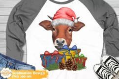 Christmas Cow Sublimation, Winter Animal Png Clipart Product Image 1