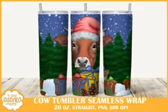 Christmas Cow Tumbler Sublimation, 20 oz Winter Tumbler Wrap Product Image 1