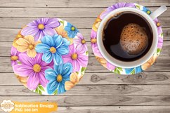 Flowers Coaster Sublimation, Watercolor Round Coaster Png Product Image 1