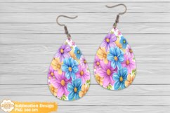 Flowers Earrings Sublimation, Watercolor Teardrop Earrings Product Image 1