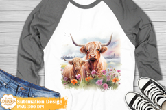 Cute Highland Cow Flower Sublimation, Cute Animal Clipart Product Image 1