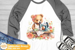 Bear Sewing Machine Shirt Sublimation Png, Flowers Lover Png Product Image 1