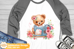 Bear Sewing Machine Shirt Png Sublimation, Flowers Lover Png Product Image 1