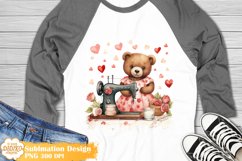 Cute Bear Sewing Shirt Sublimation, Love Hearts Png Product Image 1
