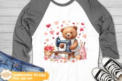 Cute Bear Sewing Shirt Png Sublimation, Love Hearts Png Product Image 1