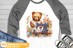 Cute Bear Sewing Machine Shirt Sublimation Png, Flowers Png Product Image 1
