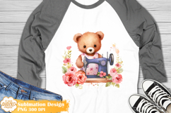 Cute Bear Sewing Machine Shirt Png Sublimation, Flowers Png Product Image 1