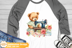 Cute Bear Sewing Machine Shirt Sublimation, Flowers Png Product Image 1