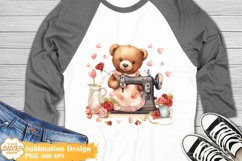 Little Bear Sewing Shirt Sublimation, Love Hearts Png Product Image 1