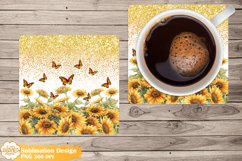 Butterfly Sunflower Coaster Sublimation, Square Coaster Png Product Image 1