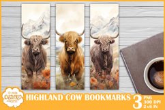 Highland Cow Bookmarks Sublimation, Watercolor Bookmarks Png Product Image 1