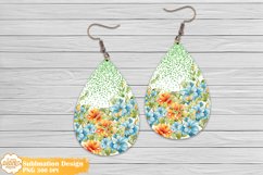 Flowers Earrings Sublimation, Glitter Teardrop Earrings Png Product Image 1