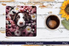 Cute Puppy and Flowers Square Coaster | Dog Lover Design Product Image 1
