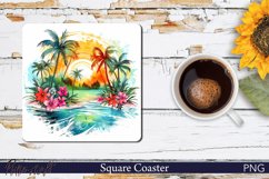 Beach Square Coaster | Tropical Island Design Product Image 1
