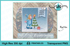 Digital Stamp Winter Girl Christmas Tree Printable Line Art Product Image 7
