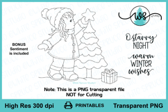Digital Stamp Winter Girl Christmas Tree Printable Line Art Product Image 2