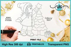 Digital Stamp Winter Girl Christmas Tree Printable Line Art Product Image 3