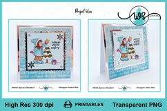 Digital Stamp Winter Girl Christmas Tree Printable Line Art Product Image 4