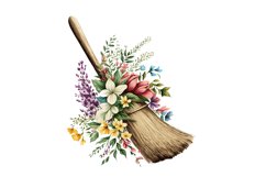 Watercolor Floral Brooms Clipart Bundle