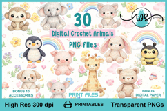 Digital Crochet Animals Clipart Bundle Nursery PNG Printable Product Image 1
