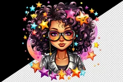 Digital drawing cool glamour black girl woman superstar glasses stars print 20 oz tumbler skinny mug wrap clipart t-shirt sublimation printable design
