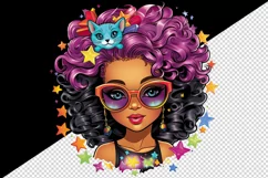 Digital drawing cool glamour black girl woman superstar glasses stars print 20 oz tumbler skinny mug wrap clipart t-shirt sublimation printable design