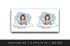 Digital drawing cute adorable girl angel on cloud laptop computer print 20 oz tumbler skinny mug wrap clipart t-shirt sublimation printable design