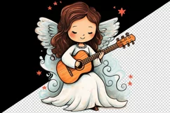 Digital drawing cute adorable girl angel playing guitar music rock print 20 oz tumbler skinny mug wrap clipart t-shirt sublimation printable design