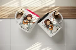 Digital drawing cute adorable girl angel playing guitar music rock print 20 oz tumbler skinny mug wrap clipart t-shirt sublimation printable design