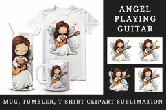 Digital drawing cute adorable girl angel playing guitar music rock print 20 oz tumbler skinny mug wrap clipart t-shirt sublimation printable design