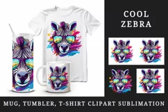 Digital drawing cute cool zebra wild animal sunglasses superstar print 20 oz tumbler skinny mug wrap clipart t-shirt sublimation printable design
