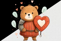 Digital drawing cute knight bear heart wild animal character love print 20 oz tumbler skinny mug wrap clipart t-shirt sublimation printable design