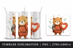 Digital drawing cute knight bear heart wild animal character love print 20 oz tumbler skinny mug wrap clipart t-shirt sublimation printable design