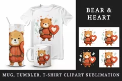 Digital drawing cute knight bear heart wild animal character love print 20 oz tumbler skinny mug wrap clipart t-shirt sublimation printable design