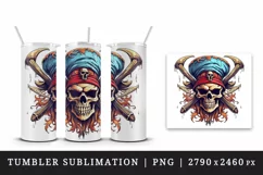 Digital drawing Skull design pirate culture hat print 20 oz tumbler skinny mug wrap clipart t-shirt sublimation printable design